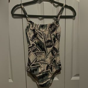 Chameleon activewear leotard. $100 dollar bill print. Size S